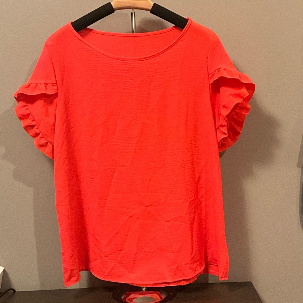 SHEIN Round Neck Ruffle Sleeve Shirt